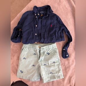 Polo by Ralph Lauren Blue Shirt and Green Shorts Set